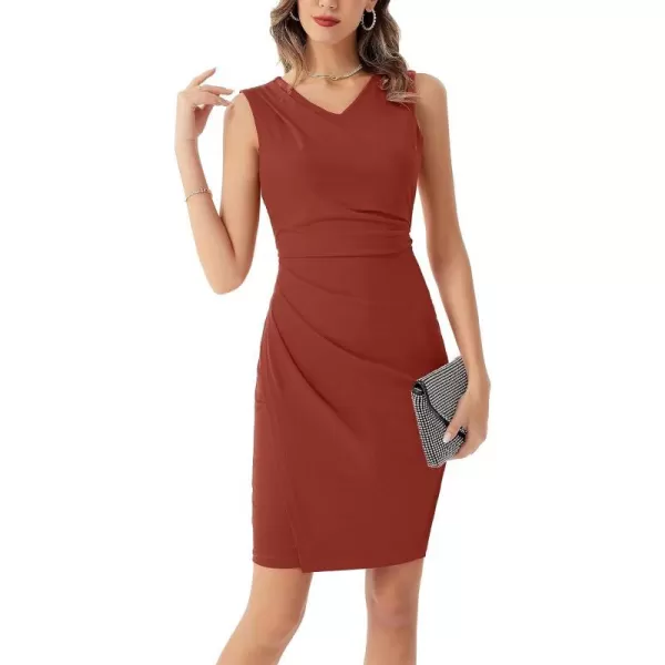 GRACE KARIN Womens Wear to Work Dress V Neck Sleeveless Ruched Wrap Office Party Pencil DressesOrange