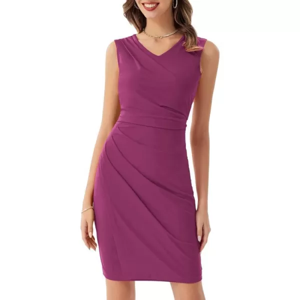 GRACE KARIN Womens Wear to Work Dress V Neck Sleeveless Ruched Wrap Office Party Pencil DressesPurple