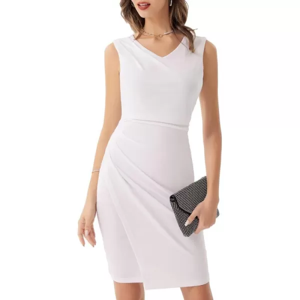 GRACE KARIN Womens Wear to Work Dress V Neck Sleeveless Ruched Wrap Office Party Pencil DressesWhite