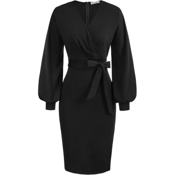 GRACE KARIN Womens Work Pencil Dress Wedding Guest Office Dresses Cocktail Party Long SleeveBlacklong Sleeve