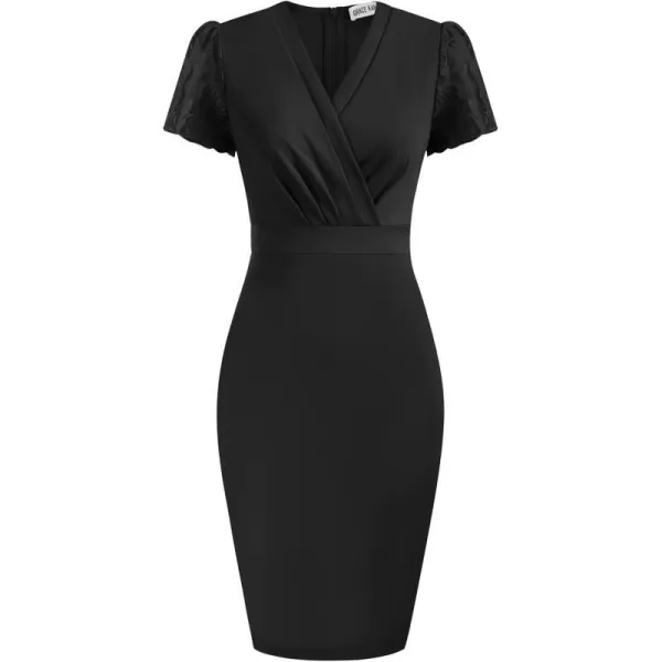 GRACE KARIN Womens Work Pencil Dress Wedding Guest Office Dresses Cocktail Party Long SleeveBlackshort Sleeve