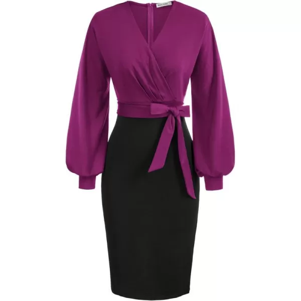 GRACE KARIN Womens Work Pencil Dress Wedding Guest Office Dresses Cocktail Party Long SleeveBright Purpleblacklong Sleeve