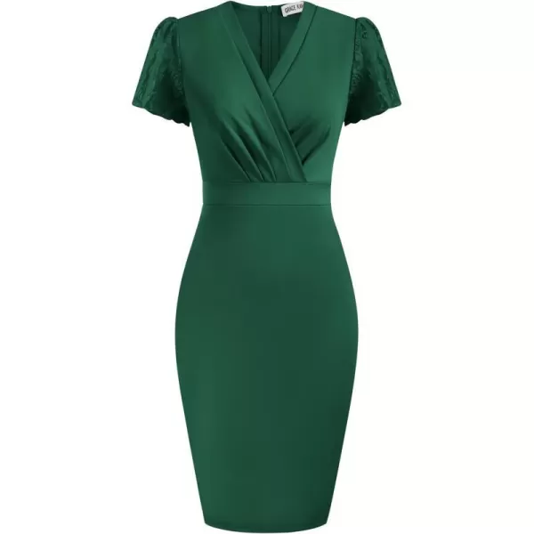 GRACE KARIN Womens Work Pencil Dress Wedding Guest Office Dresses Cocktail Party Long SleeveGreen