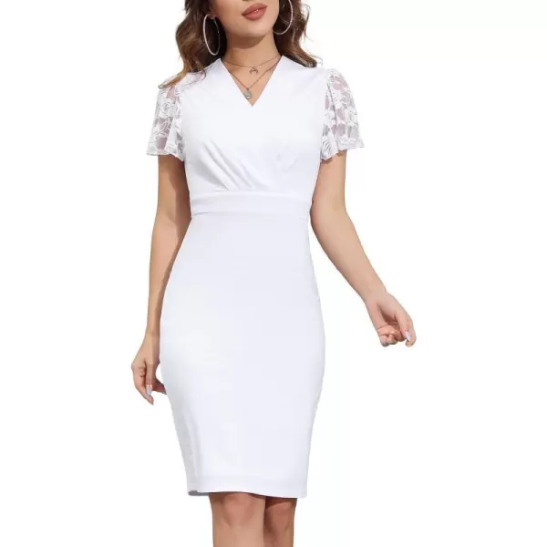 GRACE KARIN Womens Work Pencil Dress Wedding Guest Office Dresses Cocktail Party Long SleeveWhiteshort Sleeve