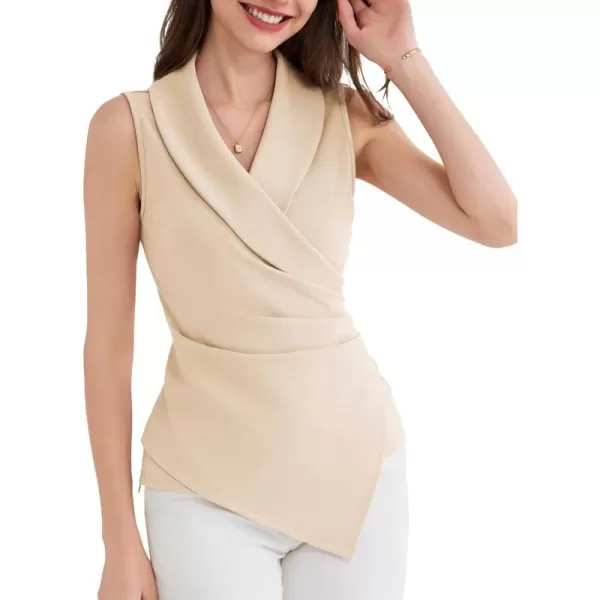 GRACE KARIN Womens Wrap V Neck Casual Work Tops Sleeveless Office Dressy Summer Blouse Top Asymmetrical Elegant ShirtsApricot