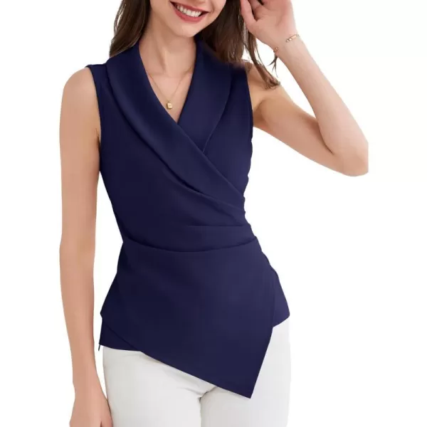 GRACE KARIN Womens Wrap V Neck Casual Work Tops Sleeveless Office Dressy Summer Blouse Top Asymmetrical Elegant ShirtsDark Blue