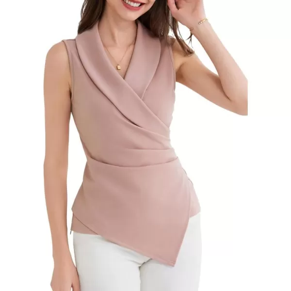 GRACE KARIN Womens Wrap V Neck Casual Work Tops Sleeveless Office Dressy Summer Blouse Top Asymmetrical Elegant ShirtsPink