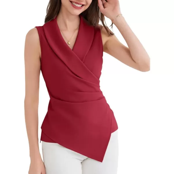 GRACE KARIN Womens Wrap V Neck Casual Work Tops Sleeveless Office Dressy Summer Blouse Top Asymmetrical Elegant ShirtsRed