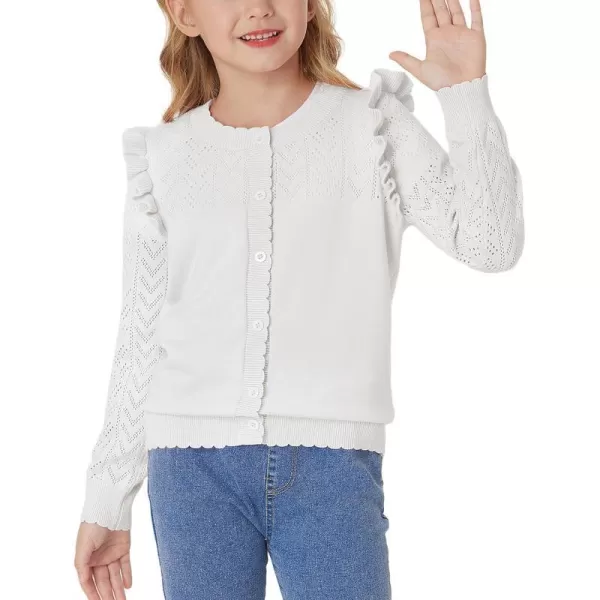 Girls Cardigan Cable Knit Sweater Long Sleeve Open Front Button Light Weight Solid Crochet Shrug 512White