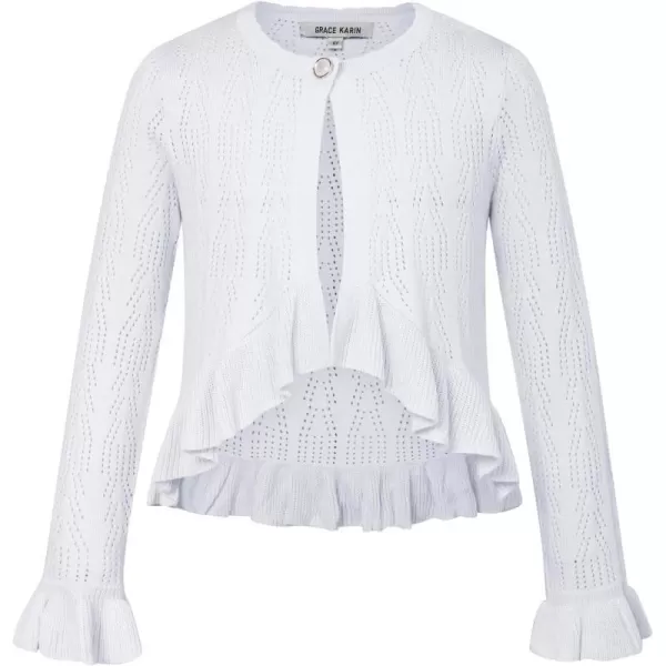 Girls Cardigan Long Sleeve Button Closure Bolero Hollow Knit Ruffle Shrug Size 512White