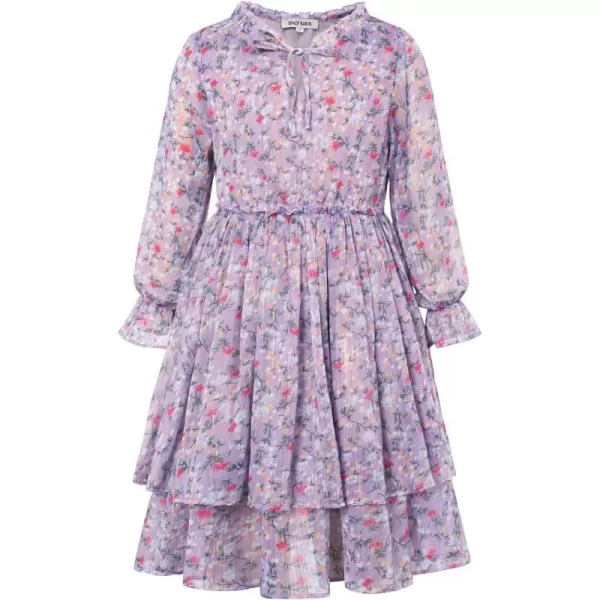 Girls Floral Long Sleeve Dress ALine Smocked Waist Holiday Dresses 512YearsPurple