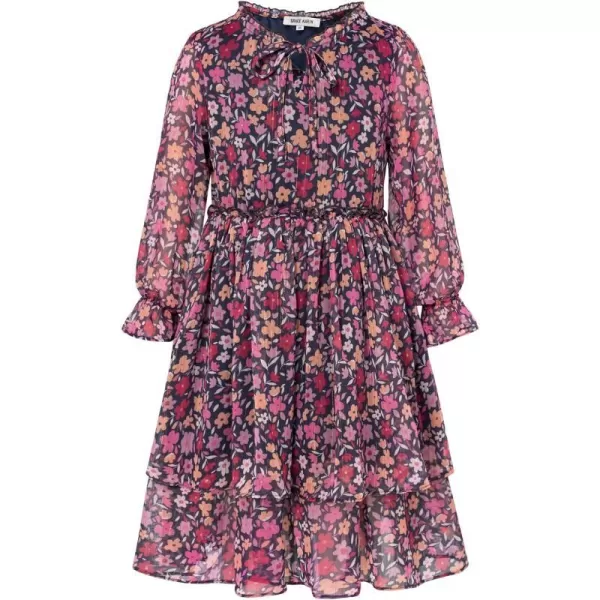 Girls Floral Long Sleeve Dress ALine Smocked Waist Holiday Dresses 512YearsRose Red