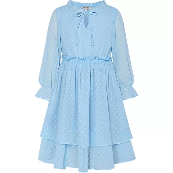 Girls Floral Long Sleeve Dress ALine Smocked Waist Holiday Dresses 512YearsSolidamplight Blue