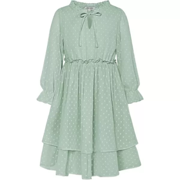 Girls Floral Long Sleeve Dress ALine Smocked Waist Holiday Dresses 512YearsSolidamplight Green