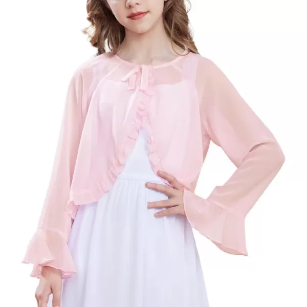 Girls Long Sleeve Cardigan Chiffon Bolero Shrug Light Weight Top for Girls Size 512Pink