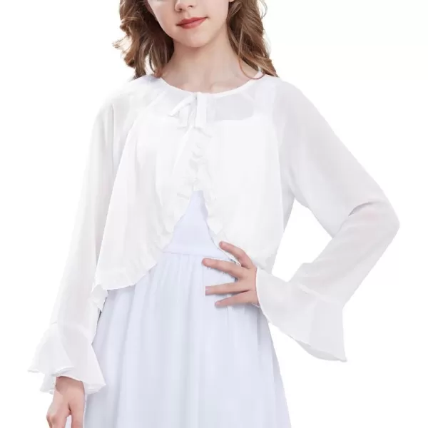 Girls Long Sleeve Cardigan Chiffon Bolero Shrug Light Weight Top for Girls Size 512White