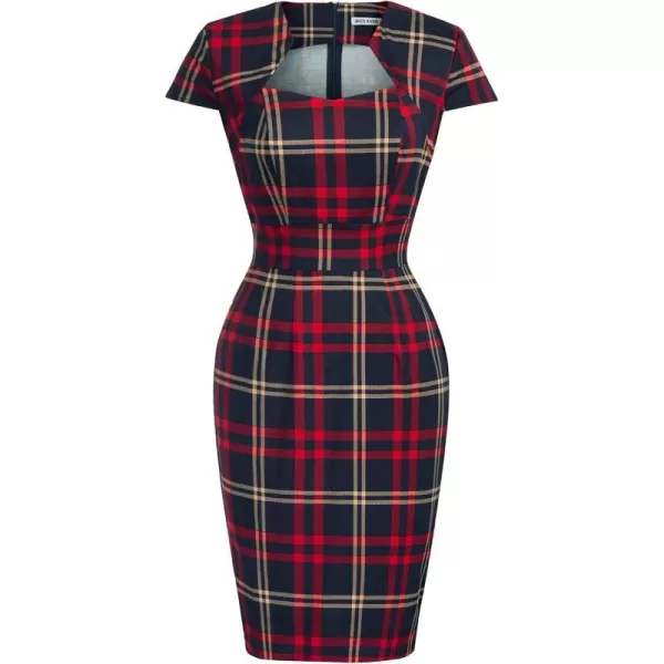 Grace Karin Womens 50s 60s Vintage Pencil Dress Bodycon Cap Sleeve DressBlue Red Plaid