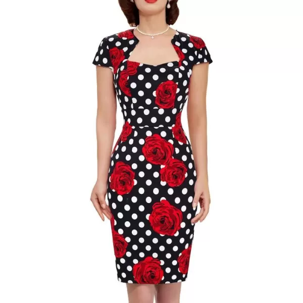 Grace Karin Womens 50s 60s Vintage Pencil Dress Bodycon Cap Sleeve DressC11 Rose