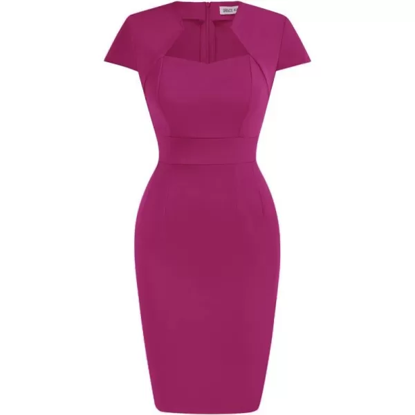 Grace Karin Womens 50s 60s Vintage Pencil Dress Bodycon Cap Sleeve DressDeep Rose