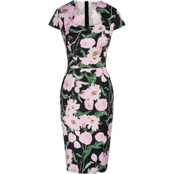 Grace Karin Womens 50s 60s Vintage Pencil Dress Bodycon Cap Sleeve DressFloralpink