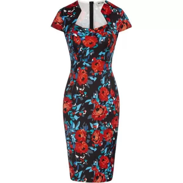 Grace Karin Womens 50s 60s Vintage Pencil Dress Bodycon Cap Sleeve DressFloralred Blue