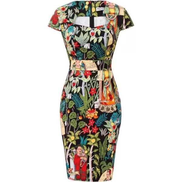 Grace Karin Womens 50s 60s Vintage Pencil Dress Bodycon Cap Sleeve DressMulticolorfloral