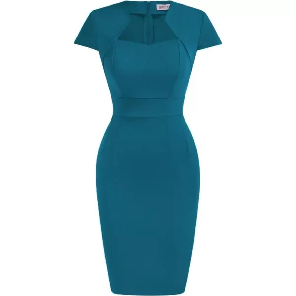 Grace Karin Womens 50s 60s Vintage Pencil Dress Bodycon Cap Sleeve DressPeacock Blue