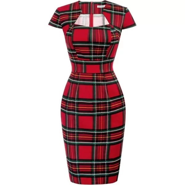 Grace Karin Womens 50s 60s Vintage Pencil Dress Bodycon Cap Sleeve DressRed Plaid