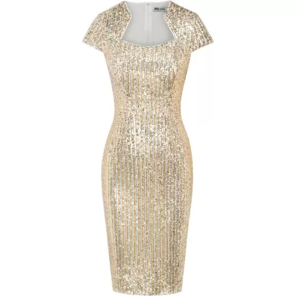 Grace Karin Womens 50s 60s Vintage Pencil Dress Bodycon Cap Sleeve DressSequinlight Gold