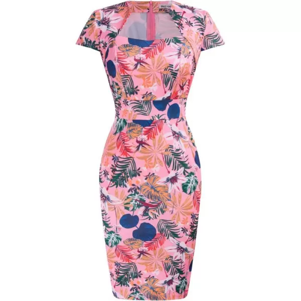 Grace Karin Womens 50s 60s Vintage Pencil Dress Bodycon Cap Sleeve DressTropical Flower