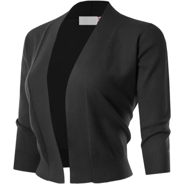 MAYSIX APPAREL 34 Sleeve Solid Open Bolero Cropped Cardigan for Women S3XLMsg1black