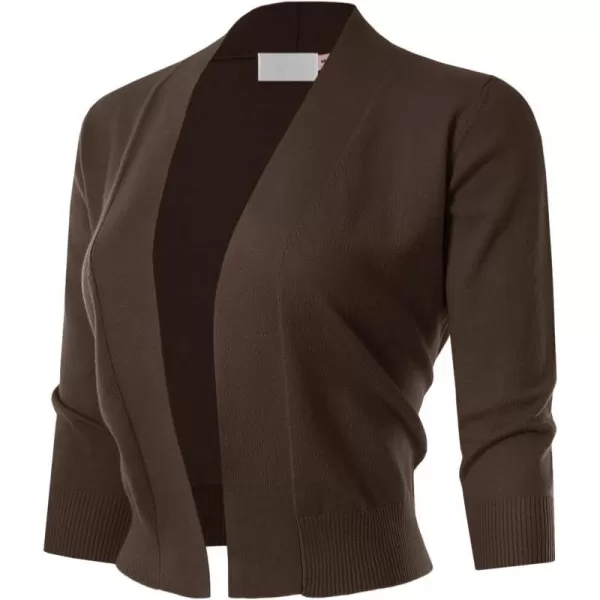 MAYSIX APPAREL 34 Sleeve Solid Open Bolero Cropped Cardigan for Women S3XLMsg1brown