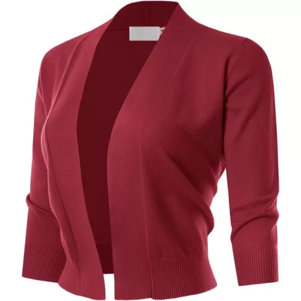 MAYSIX APPAREL 34 Sleeve Solid Open Bolero Cropped Cardigan for Women S3XLMsg1burgundy2