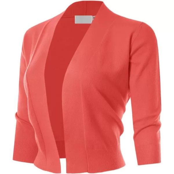 MAYSIX APPAREL 34 Sleeve Solid Open Bolero Cropped Cardigan for Women S3XLMsg1coral