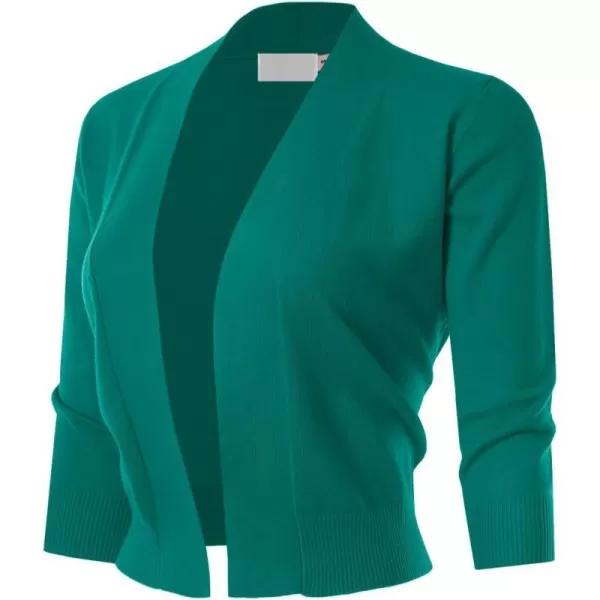 MAYSIX APPAREL 34 Sleeve Solid Open Bolero Cropped Cardigan for Women S3XLMsg1darkgreen