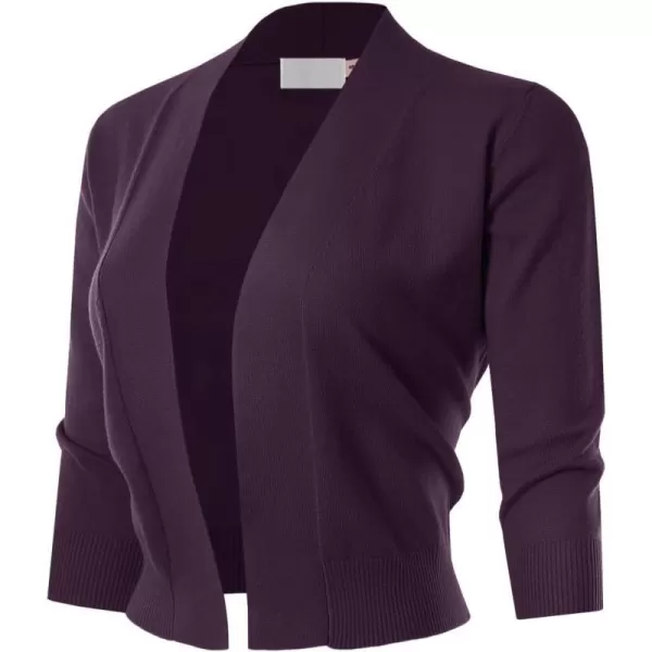 MAYSIX APPAREL 34 Sleeve Solid Open Bolero Cropped Cardigan for Women S3XLMsg1darkpurple