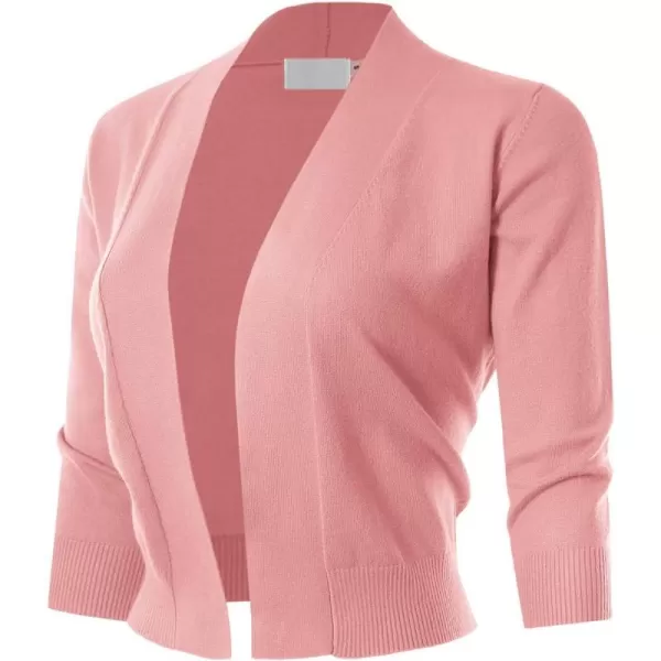 MAYSIX APPAREL 34 Sleeve Solid Open Bolero Cropped Cardigan for Women S3XLMsg1dustypink