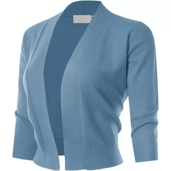 MAYSIX APPAREL 34 Sleeve Solid Open Bolero Cropped Cardigan for Women S3XLMsg1heatherblue