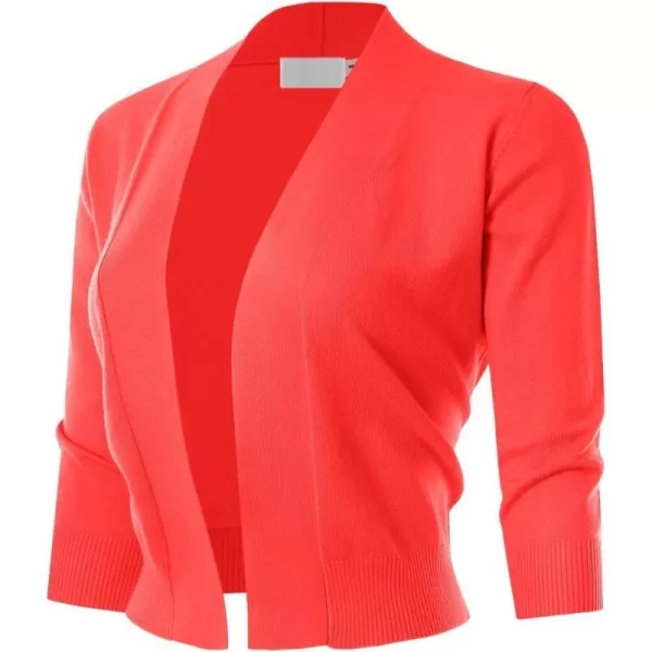 MAYSIX APPAREL 34 Sleeve Solid Open Bolero Cropped Cardigan for Women S3XLMsg1hotcoral