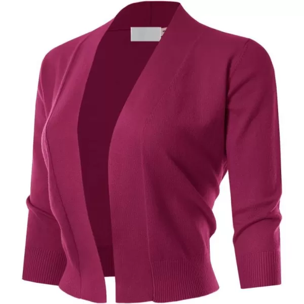 MAYSIX APPAREL 34 Sleeve Solid Open Bolero Cropped Cardigan for Women S3XLMsg1magenta