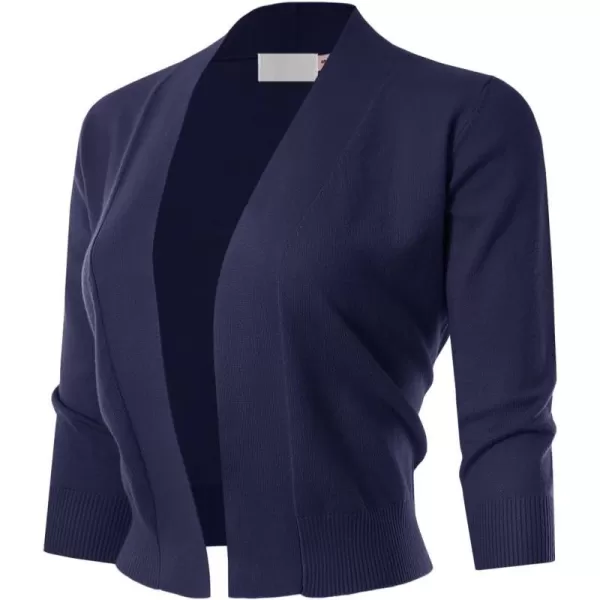 MAYSIX APPAREL 34 Sleeve Solid Open Bolero Cropped Cardigan for Women S3XLMsg1navy