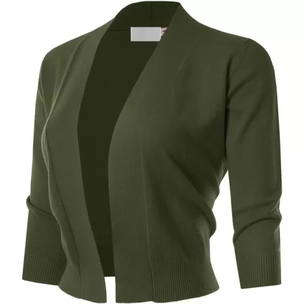 MAYSIX APPAREL 34 Sleeve Solid Open Bolero Cropped Cardigan for Women S3XLMsg1olive