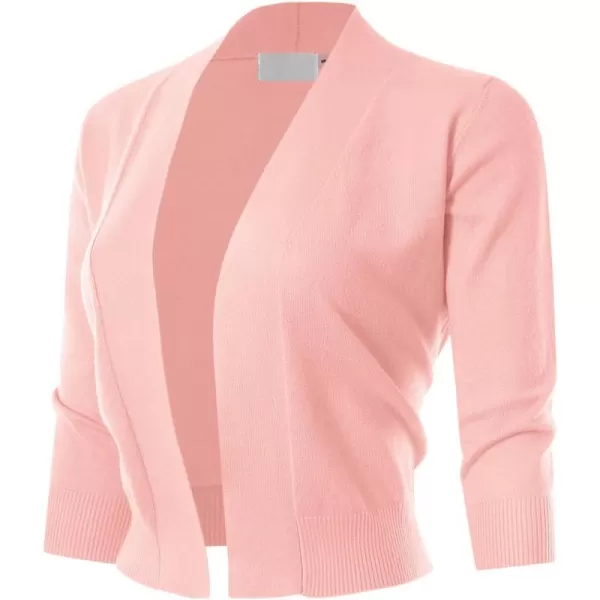 MAYSIX APPAREL 34 Sleeve Solid Open Bolero Cropped Cardigan for Women S3XLMsg1peach