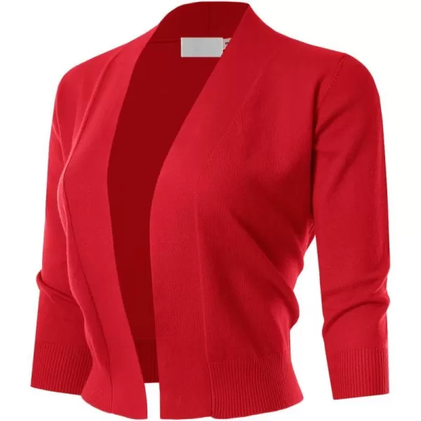 MAYSIX APPAREL 34 Sleeve Solid Open Bolero Cropped Cardigan for Women S3XLMsg1red