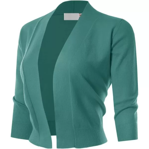 MAYSIX APPAREL 34 Sleeve Solid Open Bolero Cropped Cardigan for Women S3XLMsg1teal