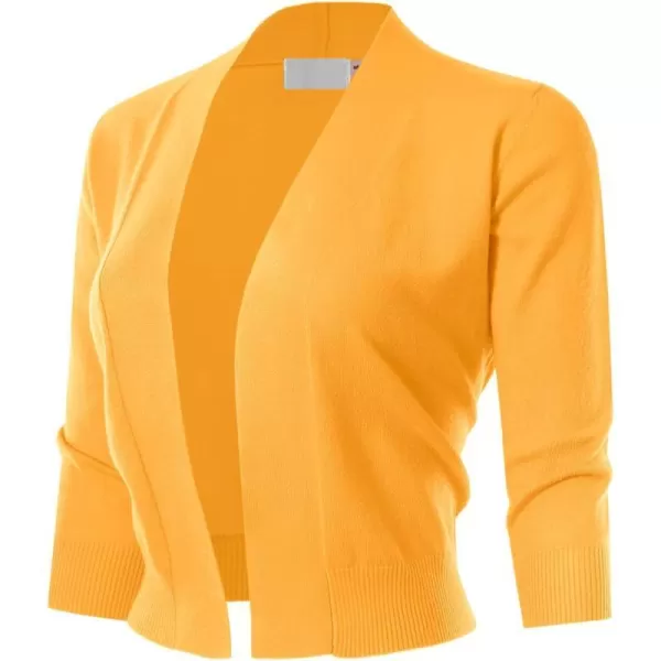 MAYSIX APPAREL 34 Sleeve Solid Open Bolero Cropped Cardigan for Women S3XLMsg1yellow3