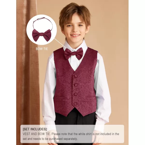 GRACE KARIN Boys Formal Suit Vest 4 Button 2 Piece Tuxedo Dress Vest with Bow Tie 512YWine Red