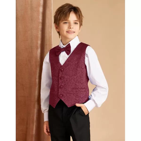 GRACE KARIN Boys Formal Suit Vest 4 Button 2 Piece Tuxedo Dress Vest with Bow Tie 512YWine Red