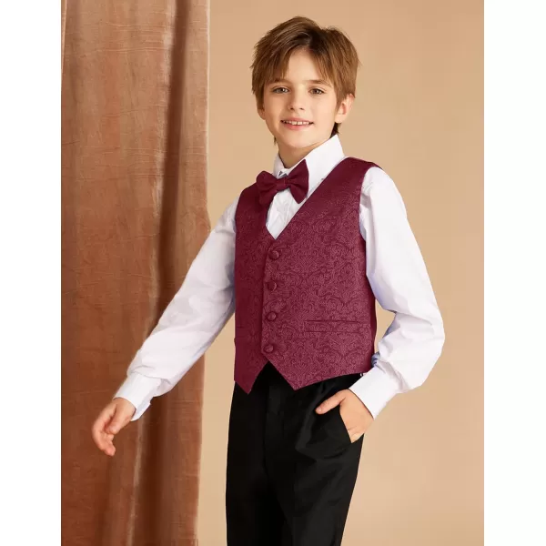 GRACE KARIN Boys Formal Suit Vest 4 Button 2 Piece Tuxedo Dress Vest with Bow Tie 512YWine Red