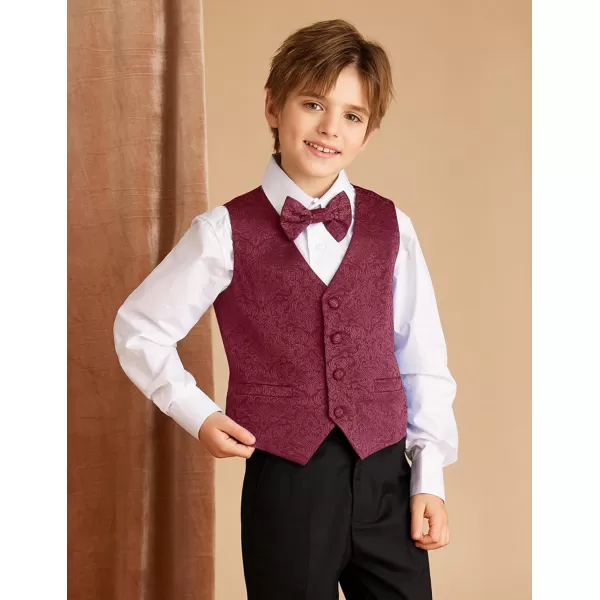 GRACE KARIN Boys Formal Suit Vest 4 Button 2 Piece Tuxedo Dress Vest with Bow Tie 512YWine Red